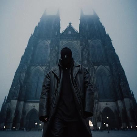 night,Cologne Cathedral,opium,fashion,no face,portrait photo of man,Cologne Cathedral,baggy black jeans,baggy outfit,rick owens,black padded jacket, coat, facing_away, solo,black leather,full black,outside, slim body, high quality, film grain,film grainy,film_grain,motion,1000, polaroid, grainy,Montreal,A cinematic shot,motion,motion blur,(motion blur), epic,opium,fashion,(Cologne Cathedral,cold atmosphere,cold tones,night,dark,fog,mist,look at viewer, . :1.5), <lora:opium_sdxl:1>