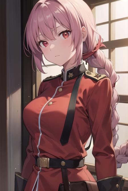 florencenightingale, <lyco:florencenightingale-lyco-nochekaiser:1>,
florence nightingale, pink hair, long hair, (red eyes:1.5), hair braid, sidelocks, folded ponytail, single braid, braid, braided ponytail,
BREAK military, military uniform, uniform, (red uniform:1.5),
BREAK looking at viewer,
BREAK indoors,
BREAK <lyco:GoodHands-beta2:1>, (masterpiece:1.2), best quality, high resolution, unity 8k wallpaper, (illustration:0.8), (beautiful detailed eyes:1.6), extremely detailed face, perfect lighting, extremely detailed CG, (perfect hands, perfect anatomy),