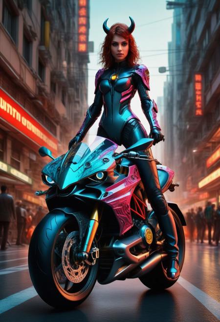 <lora:md2034:0.5> epic, dystopian terror,
poster_\(medium\), Full length, distance, full body, perfect photograph, vivid detail,
 (( futuristic cybernetic devilgirl on a futuristic battle Ducati in a terrifying dystopia))
emblem,  (simple_background:1.3), symmetry,(no_humans:1.3),, (masterpiece:1.3), (best_quality:1.3), (ultra_detailed:1.3), 8k, extremely_clear, realism, (ultrarealistic:1.3),, insane details, perfect anatomy, intricate details, hyperdetailed, ultra detailed, extreme detailed, highest detailed, high_detail, colorful, beautiful, hdr, photorealistic, highres, ultra_high_res, photography, aesthetic, extremely_delicate,