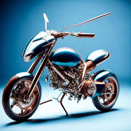 photo, a close up of a motorcycle on a blue background (InsectBike style:1) <lora:djzInsectBikeV21:1>