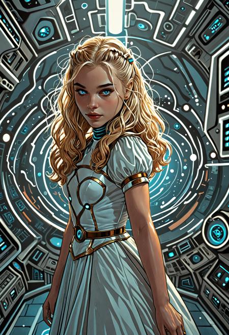 comic <lora:Beeple_retrofuturism-000005:1>,Beeple style,retrofuturism,<lora:Alice Prin OC-000005:1>,Alice Prin,1girl, . graphic illustration, comic art, graphic novel art, vibrant, highly detailed