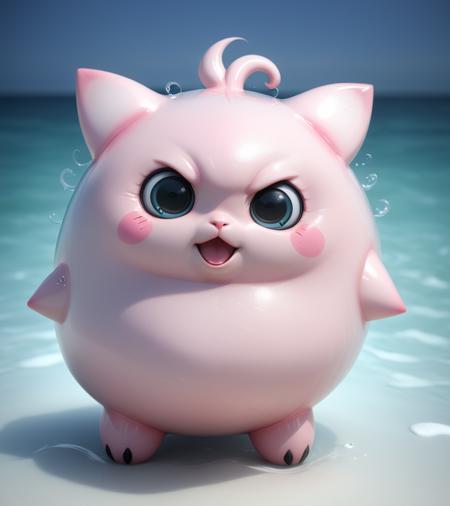 Nautical-themed <lora:FF-Style-MidJ-ALLin-Week3.LORA:1>, art by Kenneth Rocafort and Mike Sekowsky, octane render, body shot of a Jigglypuff with Ditsy skin, hyper detailed, ultrafine detailed, Cozy, Depth of field 270mm . Sea, ocean, ships, maritime, beach, marine life, highly detailed