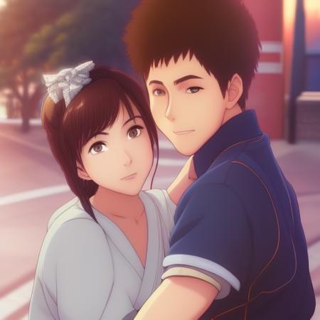 1boy, 1girl, solo, highly detailed eyes, detailed face, intricate details, brown hair, short hair, double bun, brown eyes, chinese dress, street fighter, looking at viewer, seductive smile, happy, cityscape, soft lighting, ((cartoon)), comic, realistic, portrait, upper body, WakasaKakiage