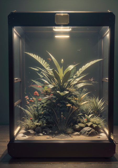 (realistic:1.2), (intricate:1.3),analog style, Dappled Light,  (film grain), (warm hue, warm tone:1.2), close up, cinematic light, sidelighting, ultra high res, best shadow, RAW, 
(swamp) ,  (KnollingCaseQuiron style), glass case, display case,  (KnollingCase:1.4), 
<lora:quiron_KnollingCase_v1_lora:0.77>