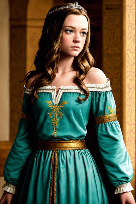 (SashaNobodySD15:1) thick full long hair medieval portrait fantasy princess glorious elaborate royal teal robes tiara gems luxurious stone castle Game of Thrones Hogwarts (masterpiece) (best quality) (detailed) (8k) (HDR) (wallpaper) (cinematic lighting) (sharp focus) (intricate) (Style-Renaissance:0.8)