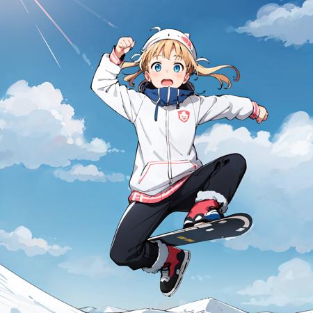 <lora:vjump-000006:0.7>:vjump,jumping, cloud sky,snowy
1girl,snowboard