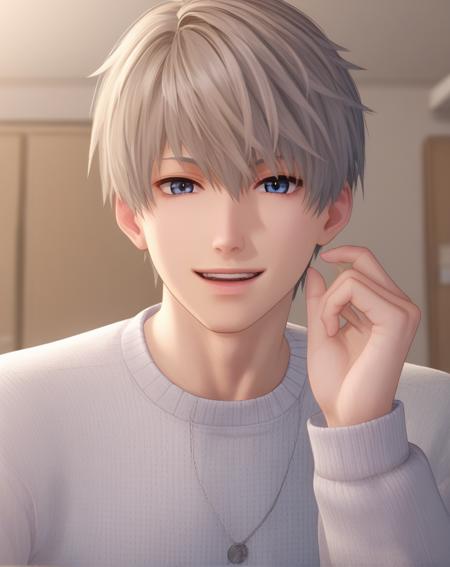 xavier_lnds, gray hair, blue eyes, short hair, hair between eyes, bangs, realistic