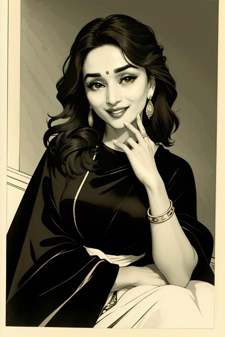 <lora:madhuri-01:1> madhuri dixit,jewelry,smile,  Flash with a diffuser and colored gel for a soft color cast (Diffused Colored Flash).,sub surface scattering, detailed skin,  Precise Duotone, alfred stieglitz,art nouveau,