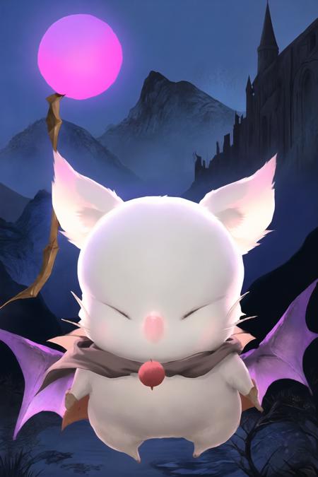 masterpiece,best quality,moogle,wings,cape,moon,<lora:Moogle_NF_V1.3:1>,