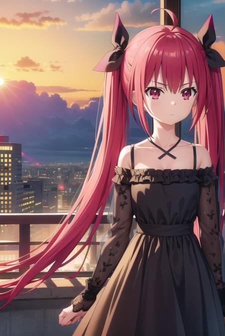 kotoriitsuka, <lora:kotori itsuka s2-lora-nochekaiser:1>,
kotori itsuka casual, long hair, (red eyes:1.3), dress, twintails, ahoge, red hair, candy, lollipop, frills, long sleeves, collarbone, 
BREAK ,
BREAK outdoors, city, sky, clouds, buildings, sun,
BREAK looking at viewer, (cowboy shot:1.5),
BREAK <lyco:GoodHands-beta2:1>, (masterpiece:1.2), best quality, high resolution, unity 8k wallpaper, (illustration:0.8), (beautiful detailed eyes:1.6), extremely detailed face, perfect lighting, extremely detailed CG, (perfect hands, perfect anatomy),