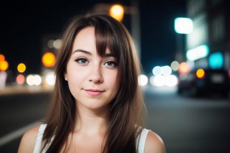 instagram photo, closeup face photo of 18 y.o swedish woman in dress, beautiful face, makeup, night city street, bokeh, motion blur