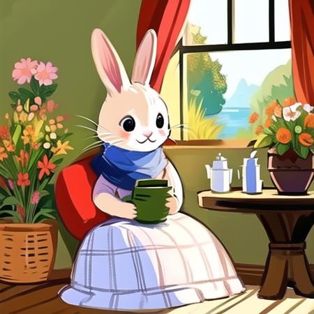 (masterpiece:1.2), best quality, masterpiece, highres, original, extremely detailed wallpaper, perfect lighting,(extremely detailed CG:1.2), drawing,  artist name, bamboo, basket, black eyes, branch, bunny, cactus, carrot, coconut, couch, curtains, flower, flower pot, food, grass, indoors, ivy, lamp, leaf, lily \(flower\), lily of the valley, lily pad, no humans, palm tree, plant, potted plant, smile, tanabata, tanzaku, tree, tulip, vase, vegetable, vines, watering can, white flower, window, yarn, yarn ball, <lora:picture_book:0.7>