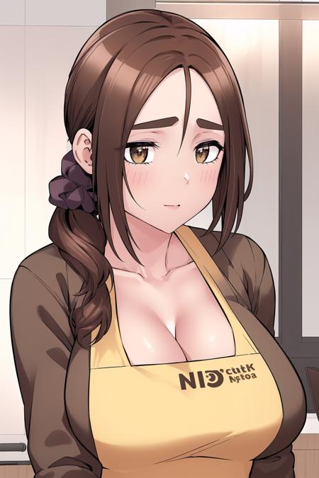 (Night:1.7), Japan, Tokyo, CityView, Before Window,
Standing at attention,
brown jacket,long sleeves, cleavage,
<lora:Yeon_Ah_Dont_Tell_Mom-KK77-V1:0.7>,Yellow_apron,
hair ornament, hair scrunchie,brown eyes, brown hair,low ponytail,braid,bangs,
1 girl, 24yo,mature female,Beautiful Finger,Beautiful long legs,Beautiful body,Beautiful Nose,Beautiful character design, perfect eyes, perfect face,
looking at viewer, in the center of the image,
NSFW,official art,extremely detailed CG unity 8k wallpaper, perfect lighting,Colorful, Bright_Front_face_Lighting,
(masterpiece:1.0),(best_quality:1.0), ultra high res,4K,ultra-detailed,
photography, 8K, HDR, highres, absurdres:1.2, Kodak portra 400, film grain, blurry background, bokeh:1.2, lens flare, (vibrant_color:1.2)
(Beautiful,large_Breasts:1.0), (beautiful_face:1.5),(narrow_waist),