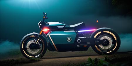 Sci-fi motorcycles,white and blue science fiction ground industrial police car in a lush jungle, science fiction, cinematic lighting, night time, volumetric light, imax, dslr, highly detailed, volumetric fog, dystopian vibes, dutch angle, cinematic angle<lora:Sci-fi motorcycles:0.8>