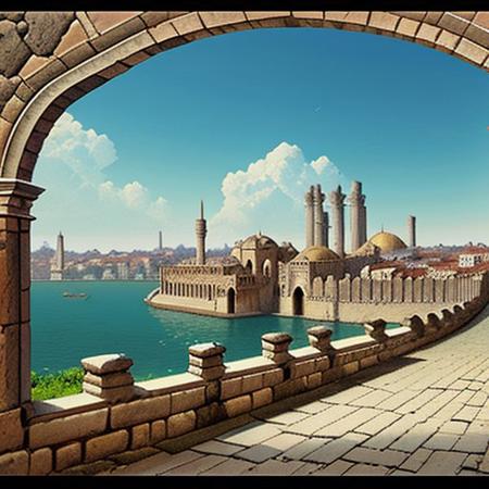 Constantinople with Theodosian Walls