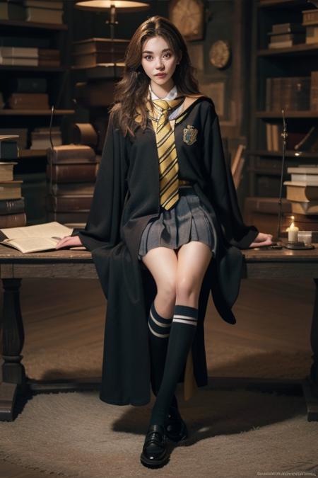 hufflepuff uniform, hogwarts school uniform, robe, collared shirt, necktie,