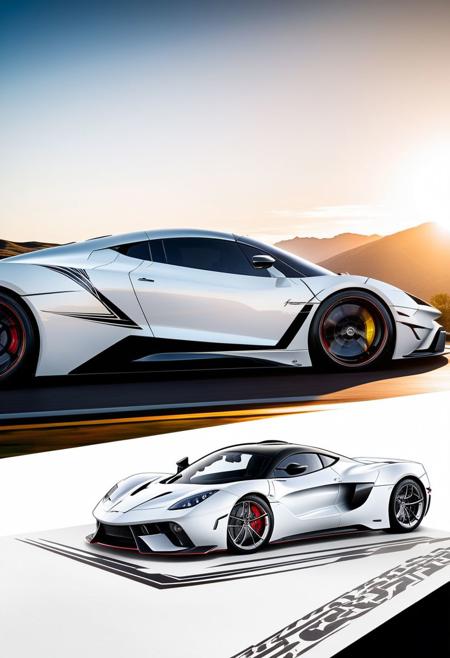 ((clear white canvas)),((black on white)) , lineart, ((vector art)), Using an innovative ink technique, a striking tattoo adorns the sleek body of a hypercar, its design inspired by the iconic Fast and Furious emblem. Slashed down the middle in the shape of a lightning bolt, the tattoo exudes an air of dynamic energy and speed, perfectly complementing the vehicle's sleek lines and powerful engine.
As the hypercar races down the open road, the tattoo seems to come alive, its intricate design shimmering in the sunlight like a bolt of lightning. Against the backdrop of the plain paper canvas, the car and its tattooed emblem stand as a testament to the fusion of artistry and engineering, capturing the imagination of all who behold them.
With a pretty babe by its side, the hypercar becomes a symbol of adventure and excitement, its dynamic tattoo a reflection of the adrenaline-fueled thrill of the open road. In the world of fast cars and even faster women, the imaged hypercar reigns supreme, a testament to the enduring allure of speed, style, and sophistication.