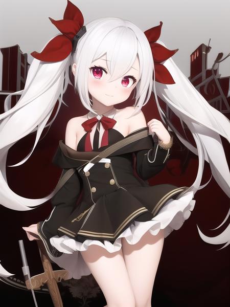 masterpiece:1.2,best quality:1.2, incredibly absurdres, absurdres, highres, wallpaper,
1girl, solo, vampire \(azur lane\), petite, white hair, long hair, twintails, red eyes, <lora:Out:0.7>