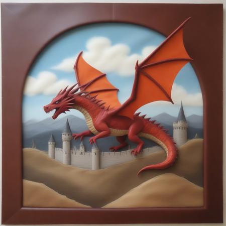 cs-l3ath3r, masterpiece, absurdes, best quality, HDR photo, a (patchwork leather dragon) flying over a castle