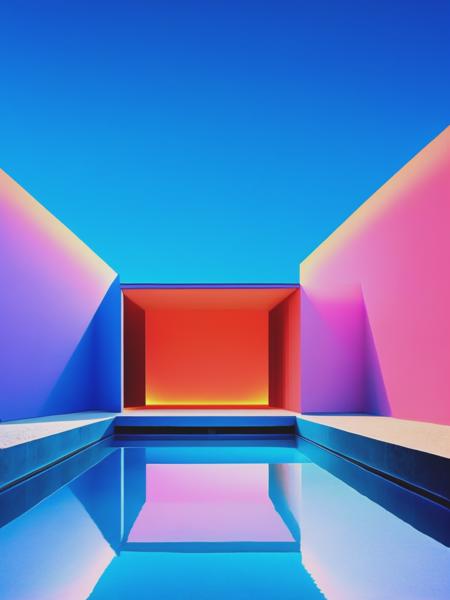 <lyco:JamesTurrell:1.0> a [azul] illustration that integrates the colorfull architectural photography of Luis Barragan with the light and space of James Turrell, symmetrical, color vector graphic, 16k