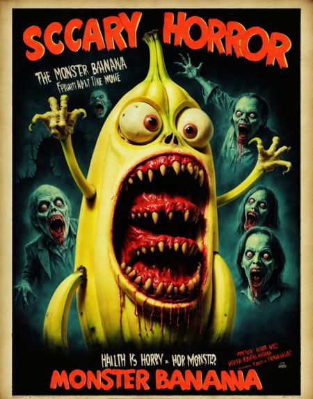 scary horror movie poster, monster banana