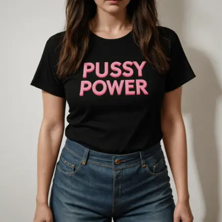 Text on clothing "PUSSY POWER" (for Illustrious)