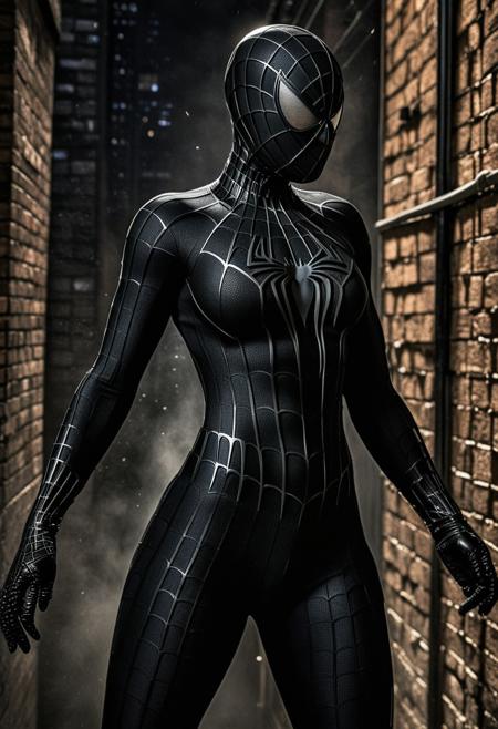score_9, score_8_up, score_7_up, best quality, realistic, masterpiece, beautiful detail, hyperrealistic, night, ((1girl, woman body, big breasts)), amazing detailed full body portrait of a sexy girl, wearing a realistic and highly detailed black raimi spider-man suit, ((huge muscular girl)), ((wears black spiderman mask)), professional model wears ultra - detailed black raimi spider - man suit, ultra - detailed and grained black raimi spiderman suit, suit covered entire body and hand, black spiderman gloves, (action pose), (full body), (dirty skin), octane render, highly detailed, volumetric, dramatic lighting, (highest quality:1.1), (HDR:1.3), (top quality, best quality), realistic, high definition,