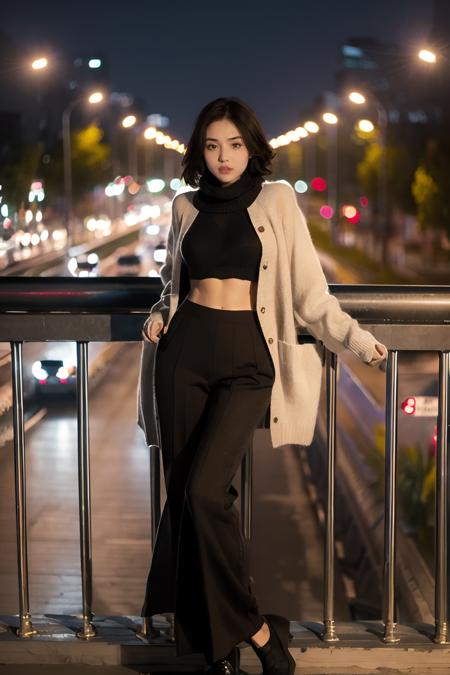 <lora:overbridge_20230616201551-000004:0.8>,overbridge,1girl,solo,midriff,(night:1.3),looking at viewer,(standing:1.3),(Cashmere_sweater:1.4),(Wide-leg_trousers:1.3),(Blanket_scarf:1.2),short hair,