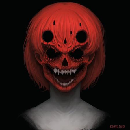 <lora:gravemudart:1>, gravemudart,  simple background, horror \(theme\), demon-like head, scary face, strange, creepy,  toyama kinji