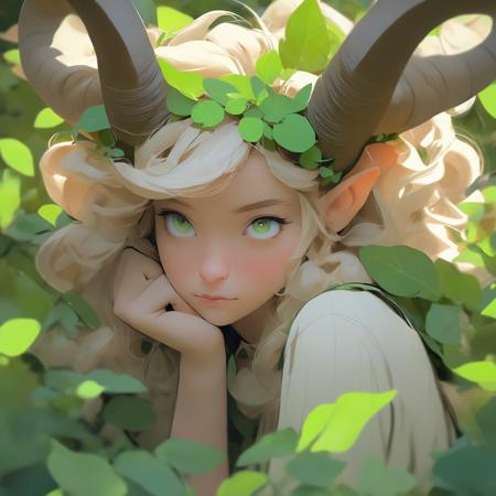 blond haired girl with horns and green leaves on her head, detailed digital anime art, loish and wlop, cute detailed digital art, adorable digital painting, digital anime art, elf girl, digital anime illustration, fanart best artstation, inspired by WLOP, artwork in the style of guweiz, hyperdetailed fantasy character, anime styled 3d