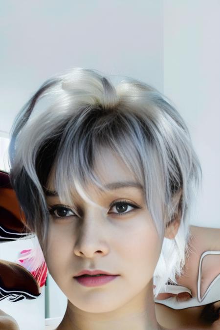 <lora:koreanDollLikeness_v10:0.7>
Vega: (a girl with short silver hair styled in a pixie cut, kpop idol, pretty, extremely beautiful, fashion model, 18-year-old)