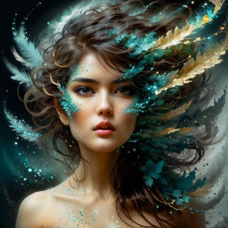 Sandwitch reimagined as digital air brush dissolving into windy pointillism beautiful gesture expression by Tran Nguyen Jeremy Mann Frank Frazetta Carne Griffiths WLOP, Intricate, Complex contrast, HDR, Sharp, soft Cinematic Volumetric lighting, stylized colours, wide