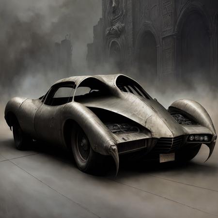 <lora:hrgiger2x_8:.4>  hrgiger,  old fashioned car ,