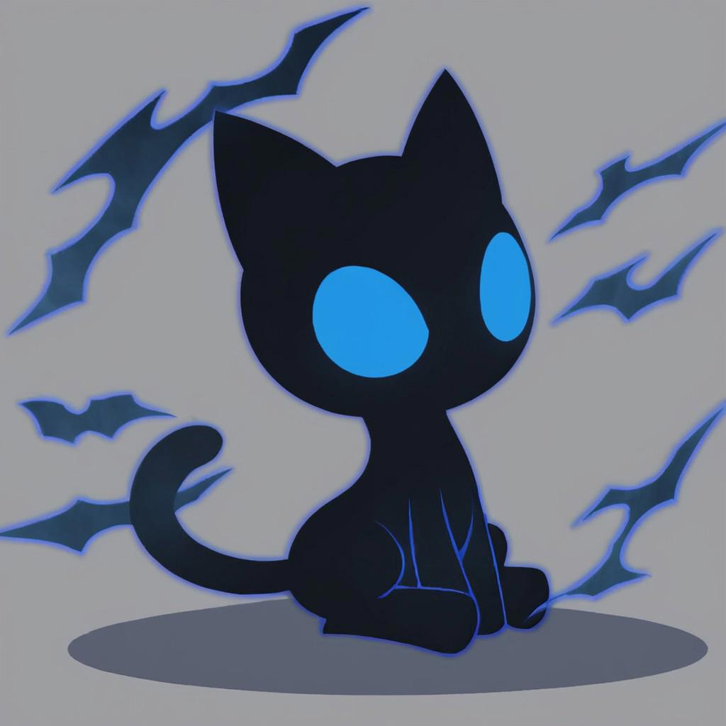 shadow_cat, shadow energy, blue sclera, no pupils, sitting on haunches, white background