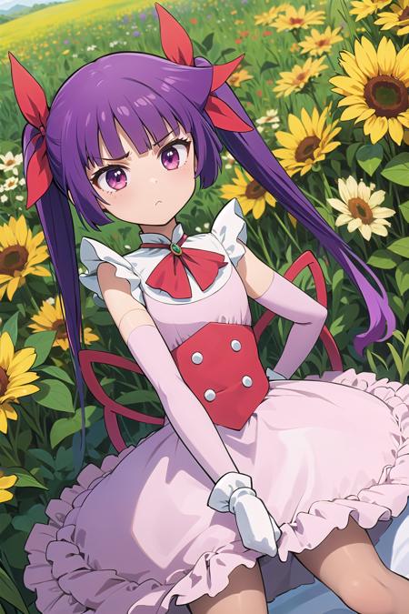 best quality, ultra-detailed, (1girl, solo, <lyco:romin-magical-girl-form-v1:1>, rominmagicalgirlform, serious,), in a flower meadow