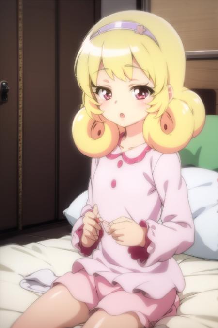 bedroom, 1girl, child, solo, cowboy shot, withered, dreaming, 
<lora:hinata_yume:1>,pink  pajamas,  hinata yume, blonde hair, curly hair, big eyes,  :o, half-closed eyes, jitome,  child,