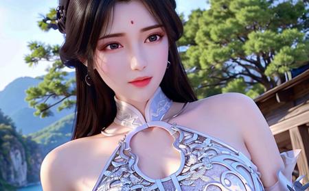 delicated <lora:koreanDollLikeness_v15:0.3>, <lora:taiwanDollLikeness_v10:0.3>,best quality ,masterpiece, illustration, an extremely delicate and beautiful, extremely detailed ,CG ,unity ,8k wallpaper, Amazing, finely detail, masterpiece,best quality,official art,extremely detailed CG unity 8k wallpaper,absurdres, incredibly absurdres, huge filesize , ultra-detailed, highres, extremely detailed,beautiful detailed girl, extremely detailed eyes and face, beautiful detailed eyes,light on face,1girl, circlet, cleavage, real face, standing, dress, chinese_clothes, natural face, clothes with texture, earrings, eyelashes, hair_ornament, jewelry, soft lighting, mountains, natural scenery, blossom, cinematic lighting , <lora:elegantHanfuRuqun_v10:0.3>, <lora:yc:0.7>