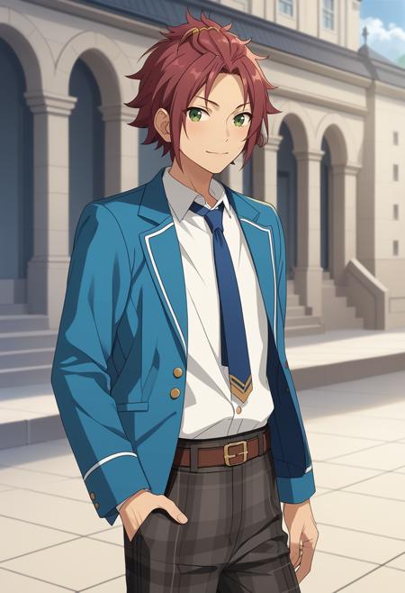 mao isara, red hair, green eyes,