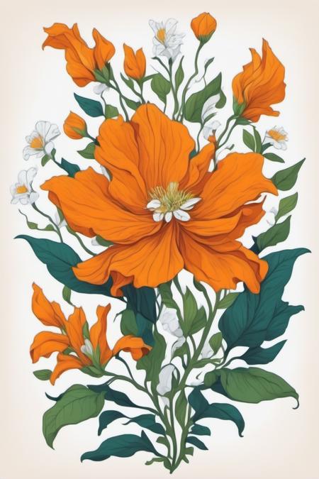 Leonardo Style, illustration,flower, orange flower, white flower, leaf, vector art<lora:leonardo_illustration:1>