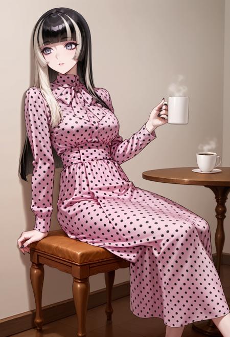 Polka Dot Satin Ribbon Dress Illust