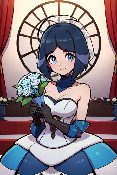 zzEvelyn, blue eyes, blue hair, short hair, bangs,  zzEvelyn, blue eyes, blue hair, short hair, bangs, blue top hat, blue dress,