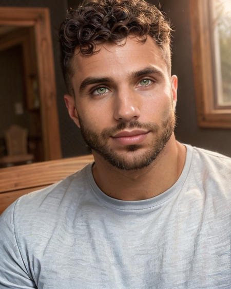 ASCII<lora:Green_eyed_man:0.7> photo of a man, face, looking away, young, curly hair, green eyes, sitting in chair, close up, open peasant shirt, hairy pecs, athletic, looking at viewer, face, dark bedroom, windows, close up portrait, high detail, realistic, high detail, 8k, (Masterpiece, high quality:1.3), masterpiece, depth of field, bokeh, detailed, homoerotic, (homoerotic), highly detailed, sharp focus, intricate, smooth, elegant, fantasy, cinematic lighting, cinematic, masterpiece, matte, photorealistic, 4k, beautiful, volumetric lighting, dramatic,