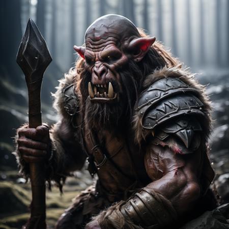 highly detailed documentary photo of bugbear,

1boy, yellow eyes, tusks, shoulder armor, pointy ears, holding weapon, scar, beard, bald, sharp teeth, armor, open mouth:1.4, screaming,

masterpiece, best quality:1.1, realistic:1.3,
cinematic lighting:1.2,

in the dark cavern:1.5,

ultra photoreal, photorealistic:1.0, sharp focus:1.1, 
depth of field:1.1, 

50mm, style of Nathan Wirth, Hasselblad X1D II, Porta 160,
