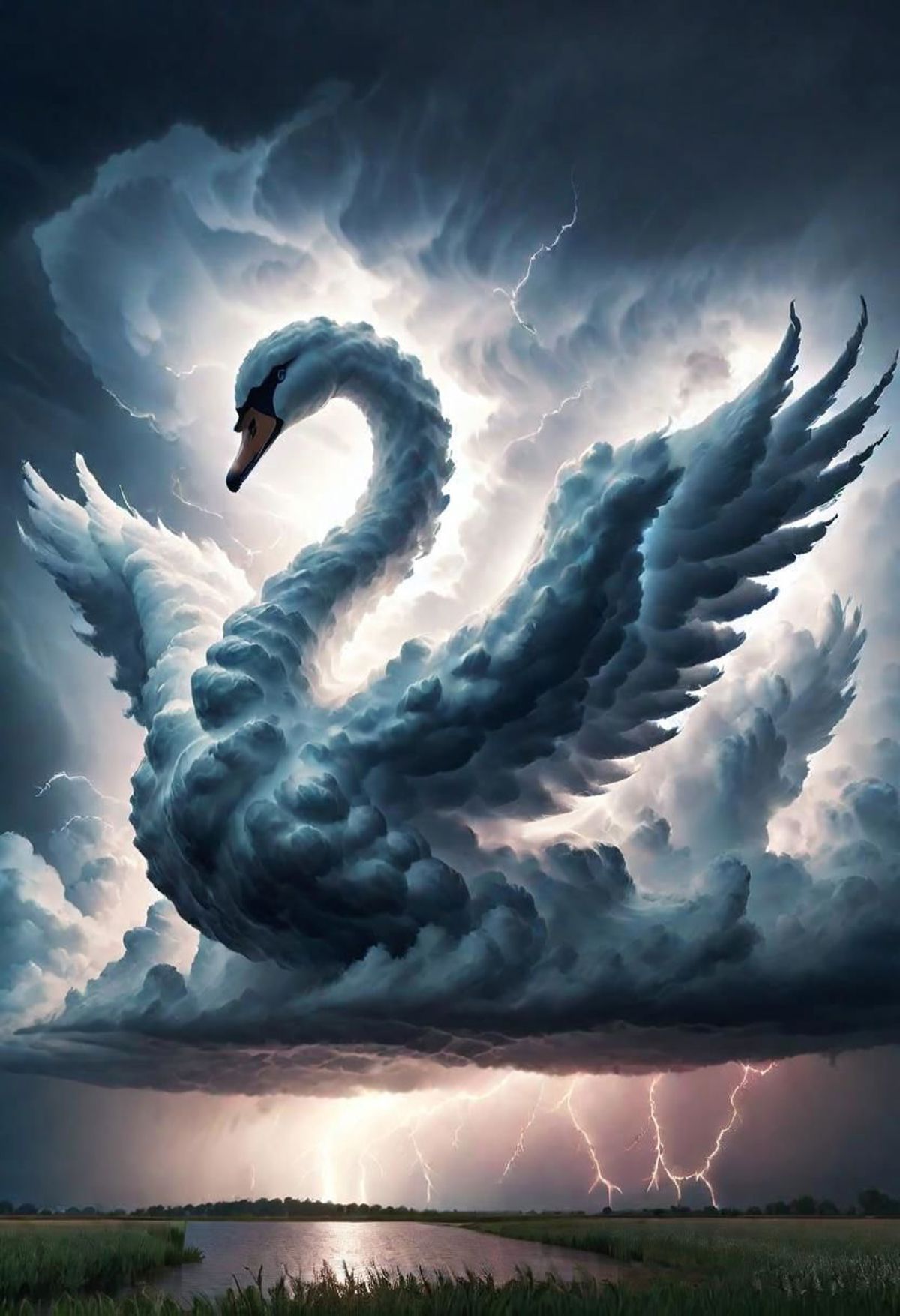 A Swan Flying Through a Cloudy Sky