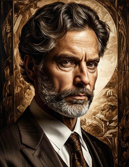 (best quality,4k,8k,highres,masterpiece:1.2), ultra-detailed, (realistic,photorealistic,photo-realistic:1.37), man, portrait, 
dark background, serious expression, intense gaze, sharp facial features, high contrast lighting, dramatic shadows, black and, 
white photography, subtle grainy texture, traditional oil painting, rich brushstrokes, subtle colors, sepia tones, old masters, 
style, brooding atmosphere, classic elegance, suit and tie, well-groomed hair, perfectly trimmed beard, aging gracefully, 
wise eyes, confident stance, intellectual appearance, aged wisdom, experienced and knowledgeable, aged lines of character, 
straight posture, imposing presence, thoughtful and introspective, alluring charm, timeless beauty, eye-catching details, 
vividly captivates attention, Smooth Quality, <lora:clear:1>, <lora:FF.101.juggernautXL_version6Rundiffusion.LORA:0.7>, <lora:add-detail-xl:0.5>, DorotaPietrowiak, <lora:Dorota_SDXL_Test:1.2>