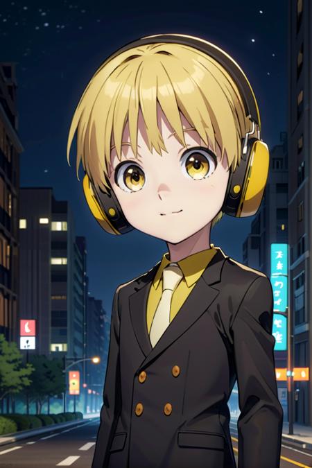 nobimaru yellow headphones black suit amber colored eyes