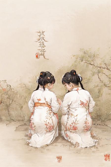 high quality,gushu,6+girls are playing in a chinese painting style,hanfu,<lora:tangStyle5:0.4>,