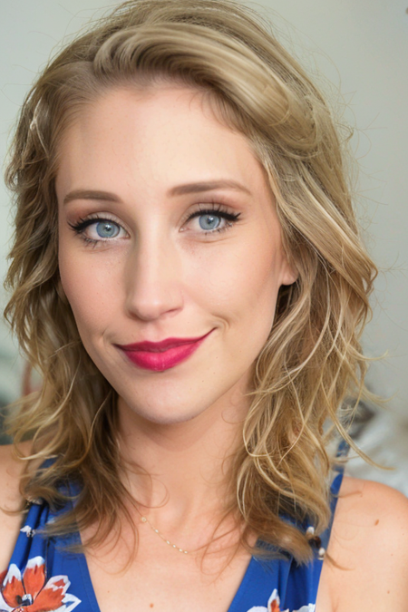 maude_garrett, posing ,upper body, 
blonde hair, eyelashes, long hair, realistic, sharp , smile,(blue eyes ,wide mouth ,red lipstick):1.4,  closed mouth, (looking to the side)  ,on bed, sitting, mature face,close-up,face close-up, 
<lora:maude_garrett-14:.9>