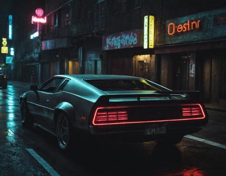 Neon noir <lora:5p0rt5caugh:1>,5p0rt5caugh,vehicle,car, . Cyberpunk, dark, rainy streets, neon signs, high contrast, low light, vibrant, highly detailed
