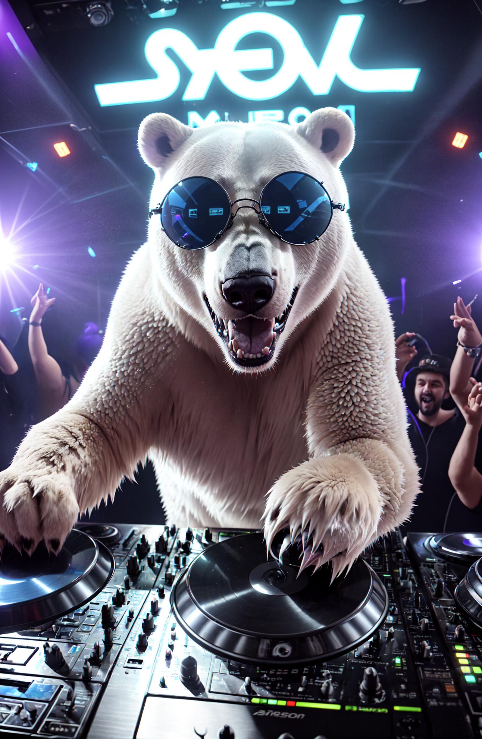 DJ Polar Bear: A White Bear Behind Turntables and Mixers